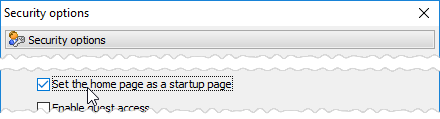 Set the home page as a startup page option